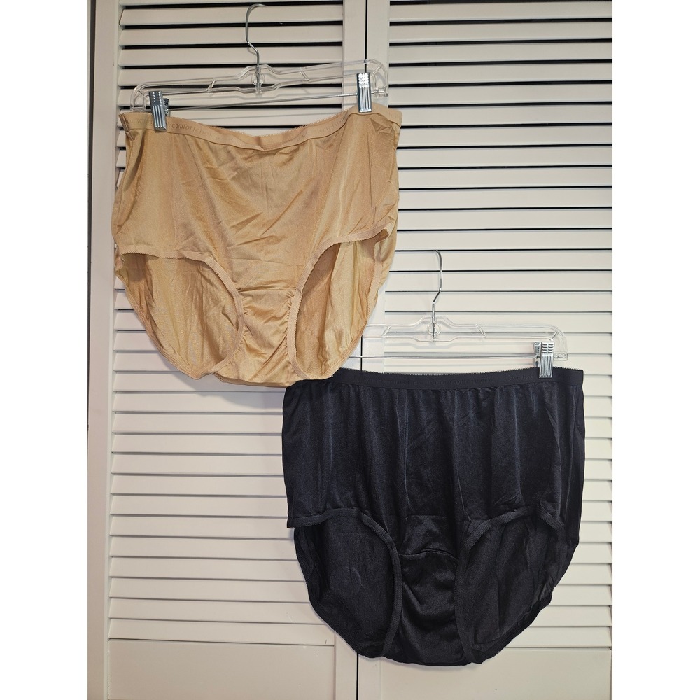 Sissy Comfort Choice Womens Size 9 Full Brief Panties 2 Pr Black Beige Nylon